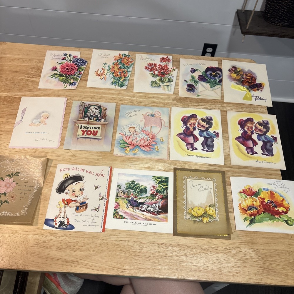 Vintage Greeting Cards, Lot Of 15 Unused Assorted, Plus 8 Original Envelopes